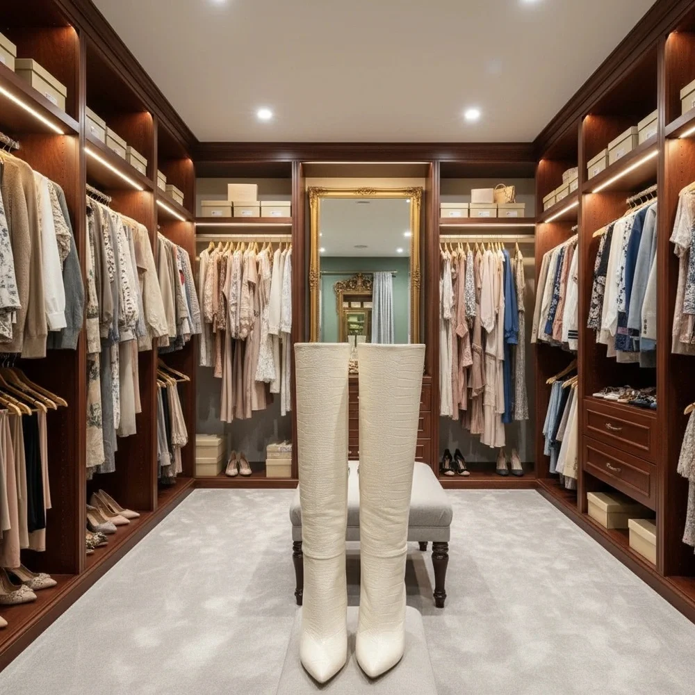 Rasana by Billini - Cream Croc Embossed Knee High Boots- Size 9 - Picture 16 of 17